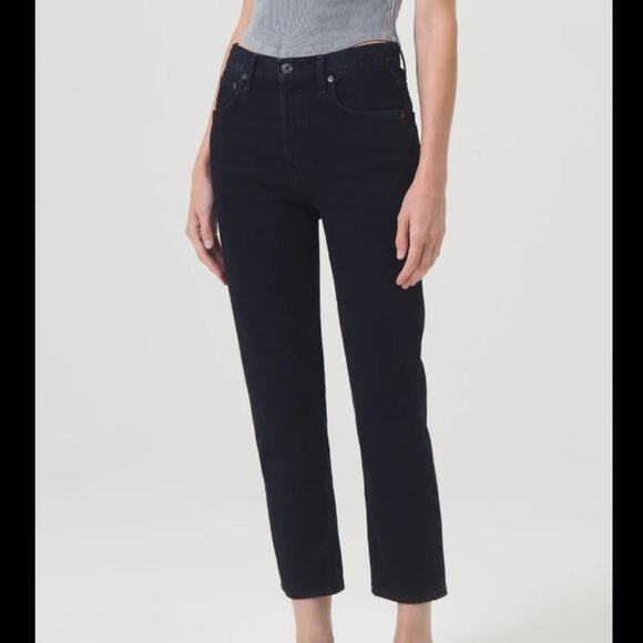 Agolde Riley High Rise Straight Cropped Black Washed Jeans Size 26 Button Fly - Picture 1 of 8